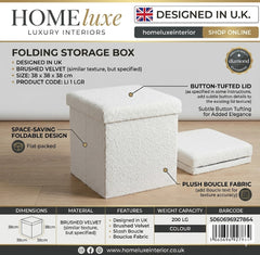 Home Luxe White Brushed Velvet Folding Storage Box Ottoman - 38cm