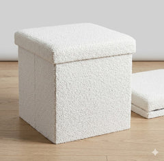 Home Luxe White Brushed Velvet Folding Storage Box Ottoman - 38cm