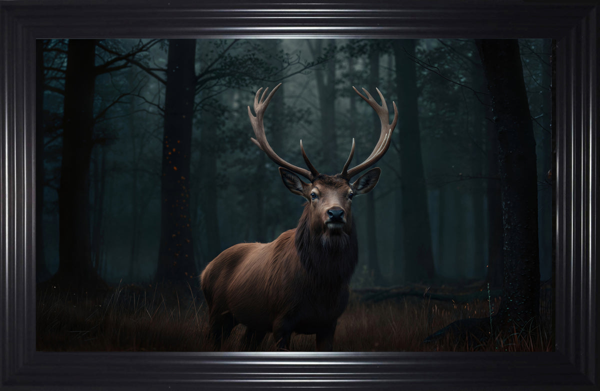 French Velvet Mighty stag stands alone, eyes locked forward - Home Luxe Interior
