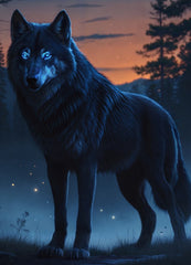 French Velvet Nyx, the shadow wolf in moonlit forest. - Home Luxe Interior