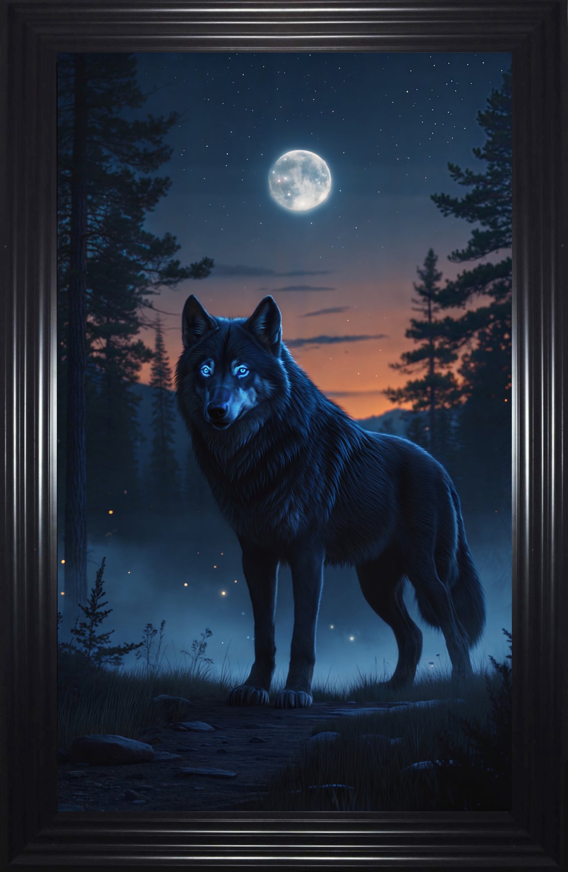 French Velvet Nyx, the shadow wolf in moonlit forest. - Home Luxe Interior