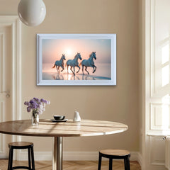 French Velvet Three Horses galloping - Home Luxe Interior