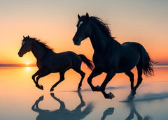 French Velvet Two horses running in harmony - Home Luxe Interior