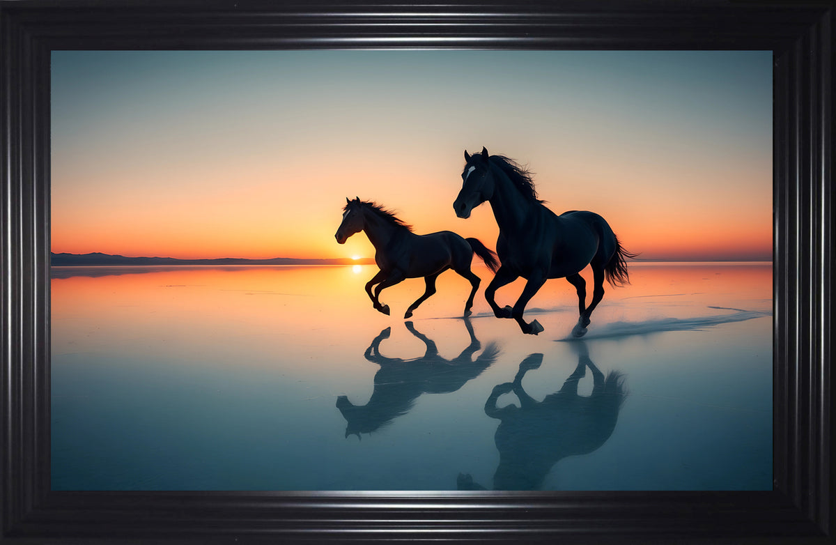 French Velvet Two horses running in harmony - Home Luxe Interior