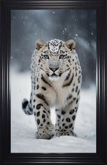 French Velvet Snow Leopard with piercing eyes - Home Luxe Interior