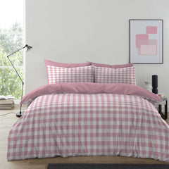 Gaveno Cavailia Blush Pink Gingham Double Duvet Cover Bedding Set