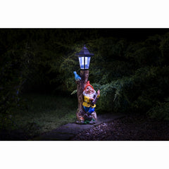 Garden Gnome with Solar Lamp Post - Orange Cheeky Musical Ornament
