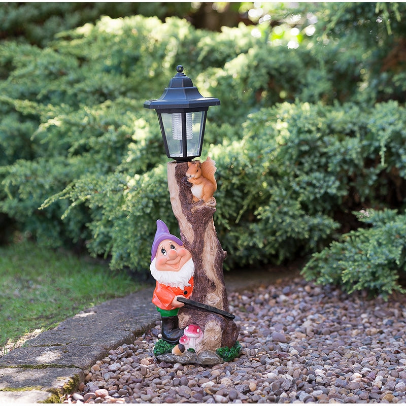 Garden Gnome with Solar Lamp Post - Purple Musical Garden Ornament