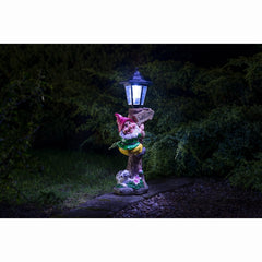 Garden Gnome with Solar Lamp Post - Cheeky Red Garden Ornament Light