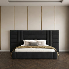 Modern Geometric Block & Panel Extended Upholstered Bed Frame