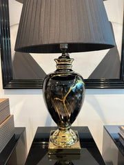 Gold Marble Effect Table Lamp With Black Round Shade Large