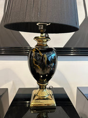 Gold Marble Effect Table Lamp With Black Round Shade Medium