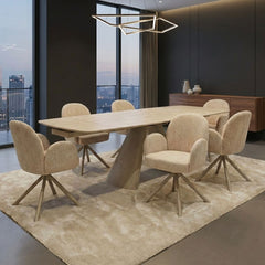 Gstaad Beige Ceramic Extending Dining Set 6 Swivel Chairs 160-240cm