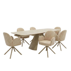 Gstaad Beige Ceramic Extending Dining Set 6 Swivel Chairs 160-240cm