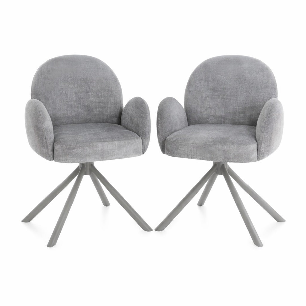 Gstaad Grey Swivel Dining Chairs Set of 2 Fabric Spider Leg Armchair