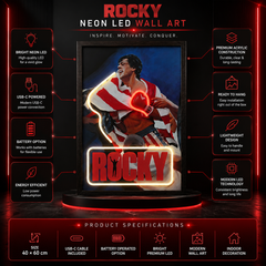 Rocky Neon LED Wall Art Picture USB Powered Boxing Canvas Decor UK