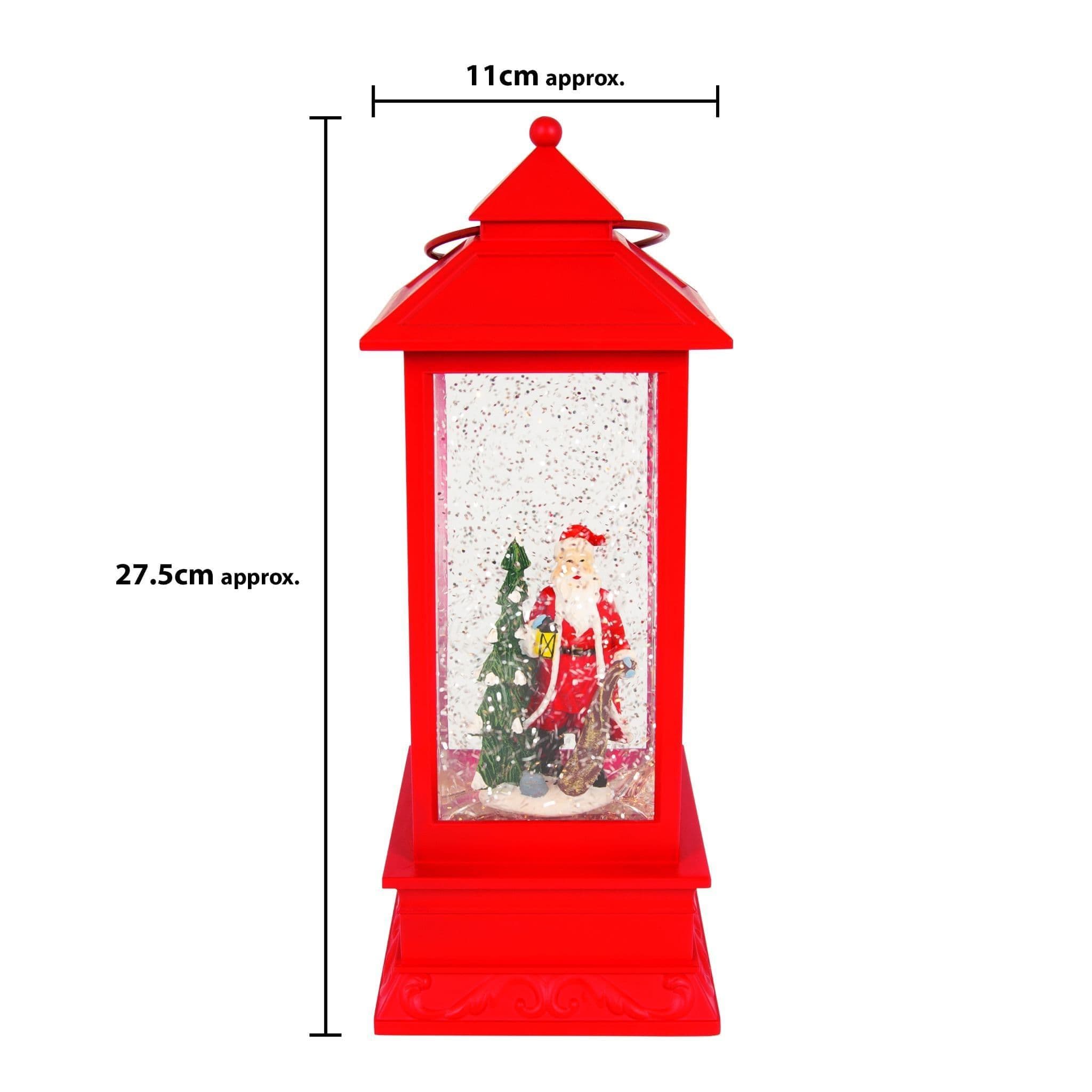 LED Water & Glitter Santa Lantern Red