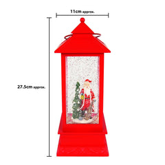 LED Water & Glitter Santa Lantern Red
