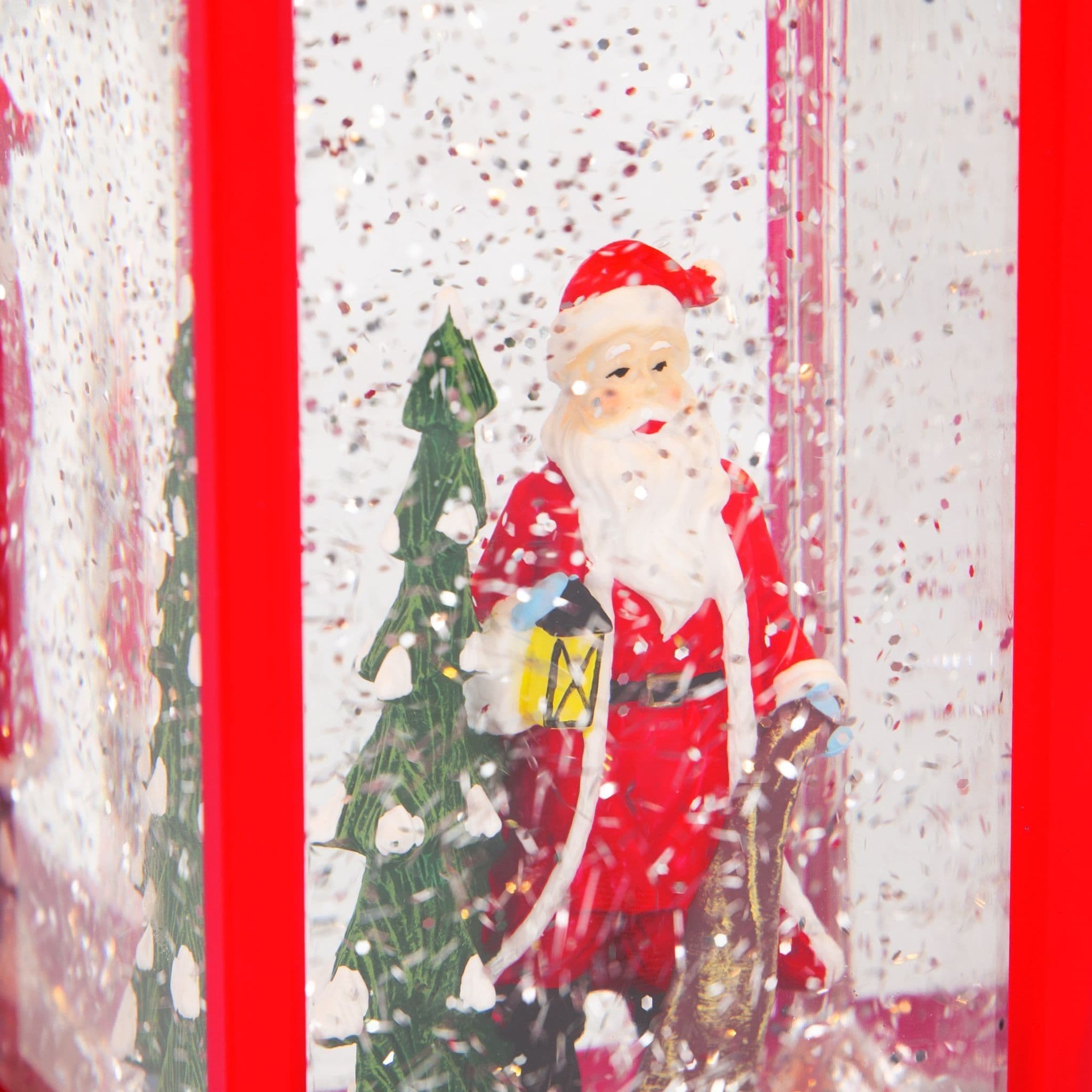 LED Water & Glitter Santa Lantern Red