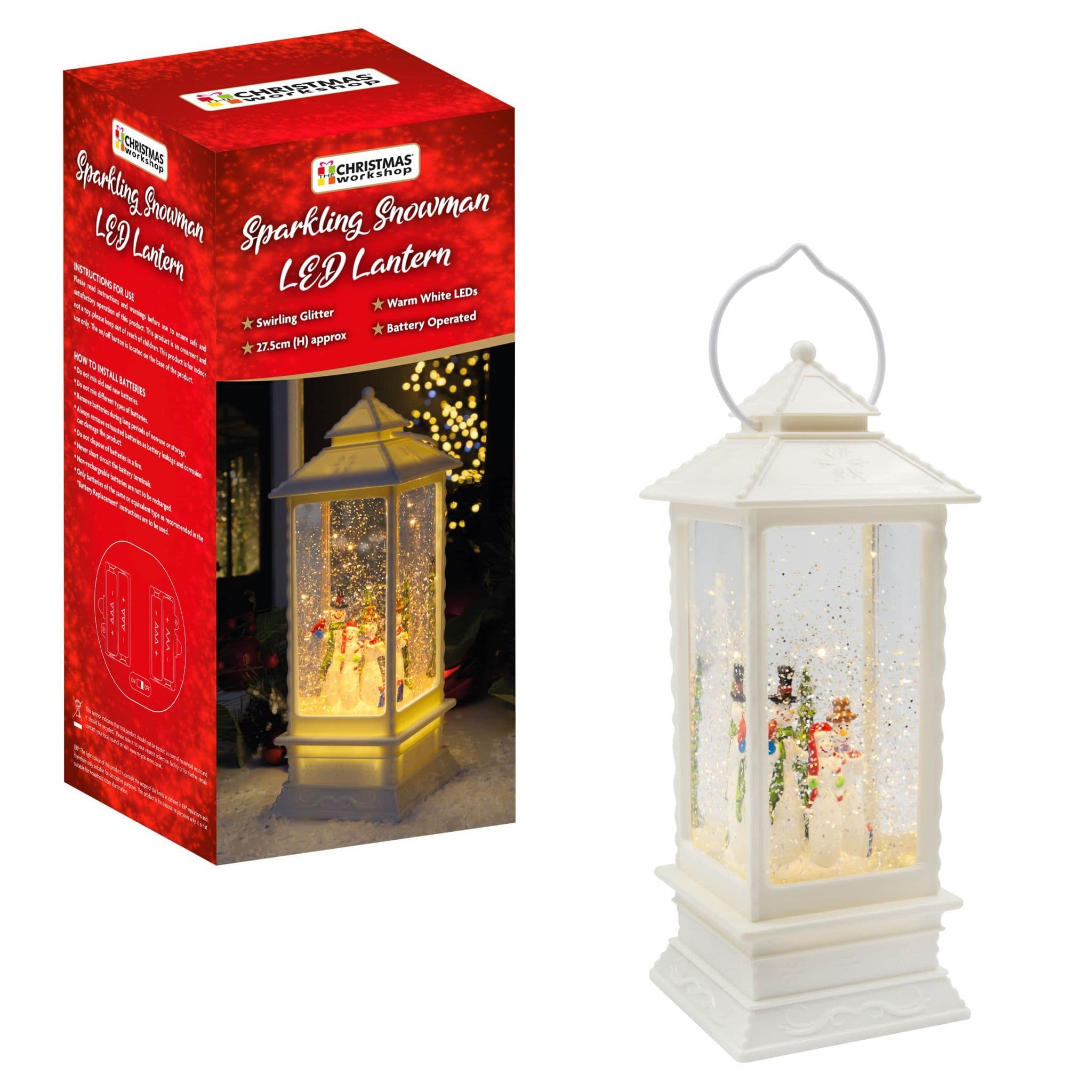 LED Water & Glitter Snowman Lantern White
