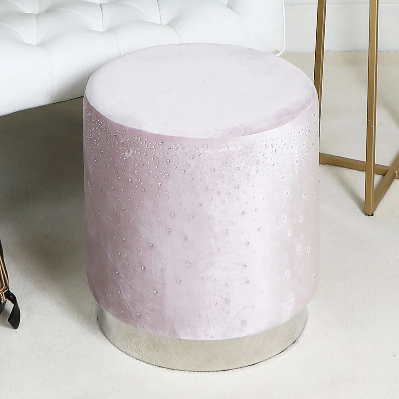Lavender Round Stool With Velvet Fabric And Sparkling Diamantes – Home Luxe Interior