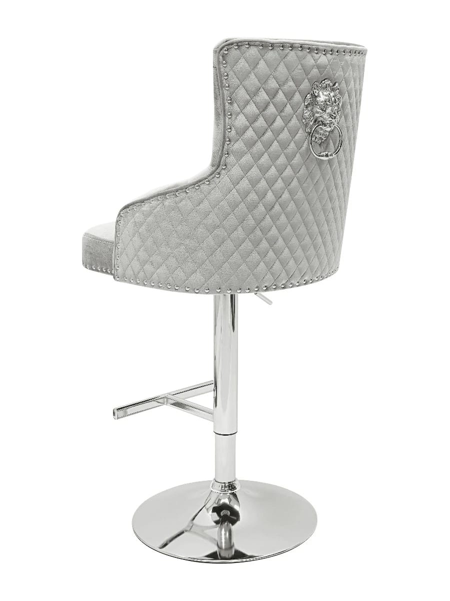 Majestic Shimmer Velvet, Silver Lion Knocker Stool – Home Luxe Interior