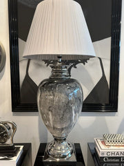 Marble Effect Table Lamp With Grey Round Shade Extra Large
