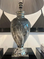 Marble Effect Table Lamp With Grey Round Shade Large