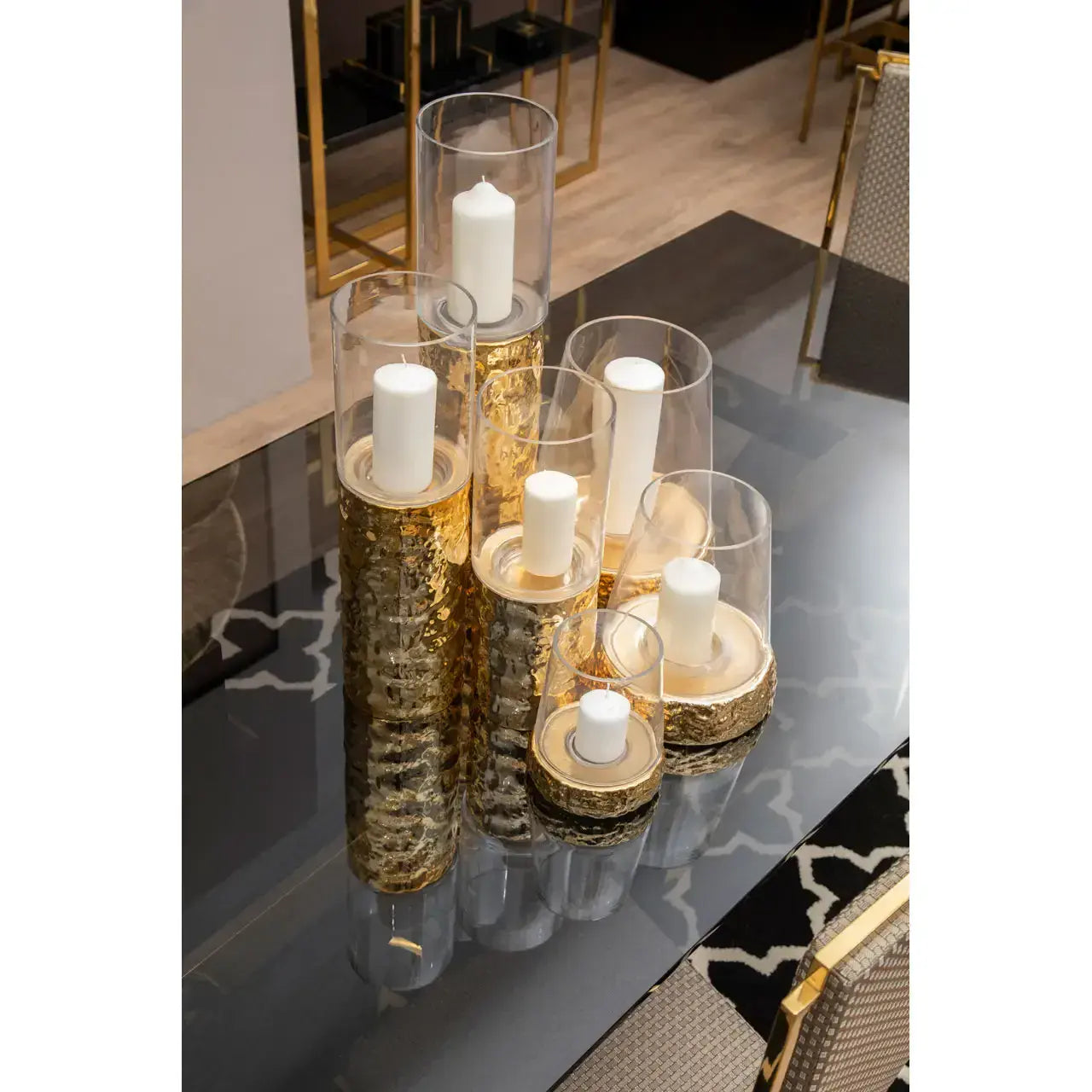 Martele Large Pillar Gold Candle Holder