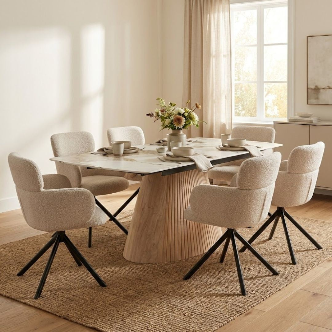 Monaco Pandora Stone Extending Dining Set 6 Tuscany Swivel Chairs