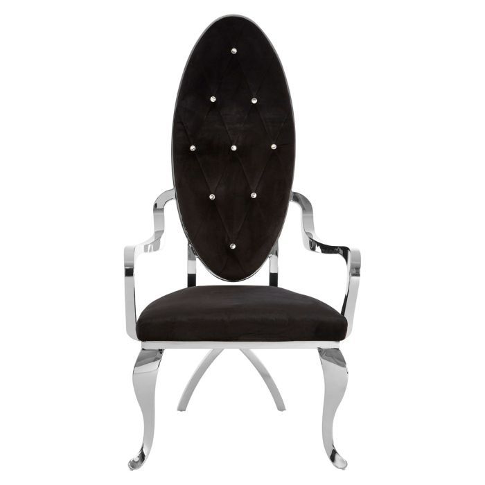 Novara Black Velvet Upholstered Dining Chair With Silver Frame In Pair | Home Luxe Interior