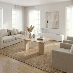 Olympia Beige Ceramic Coffee Table Fluted Base Oval 130cm