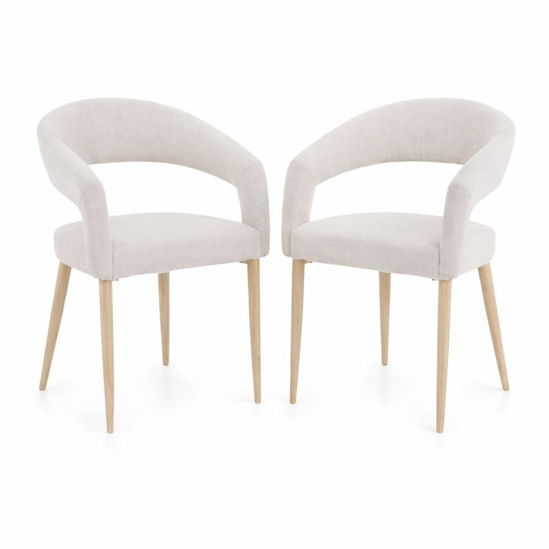 Olympia Beige Dining Chairs Set of 2 Gold Legs Curved Back