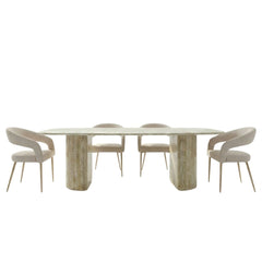 Olympia Beige Dining Chairs Set of 2 Gold Legs Curved Back