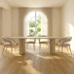 Olympia Beige Dining Chairs Set of 2 Gold Legs Curved Back