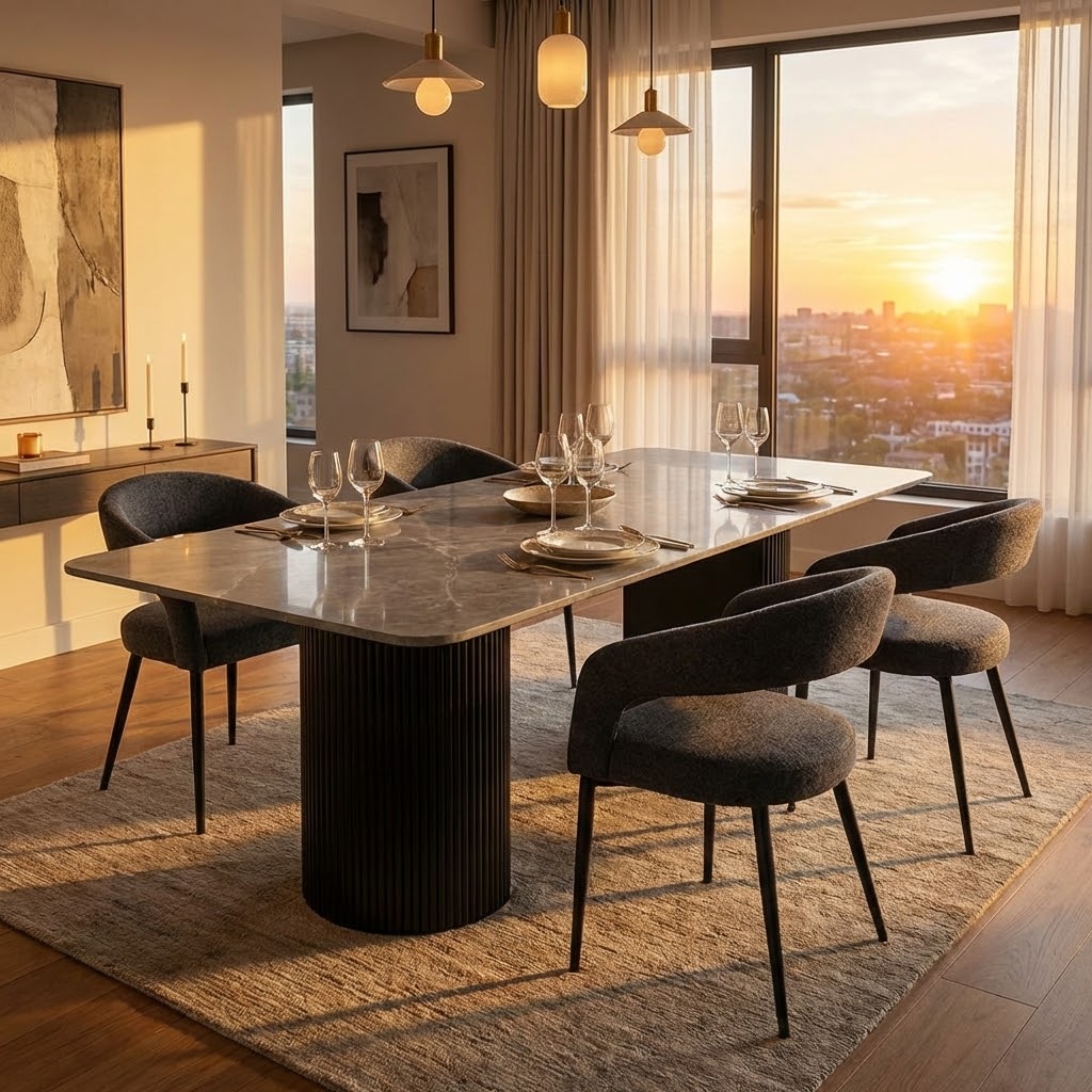 Olympia Grey Ceramic Dining Table & 4 Chairs Set 160cm