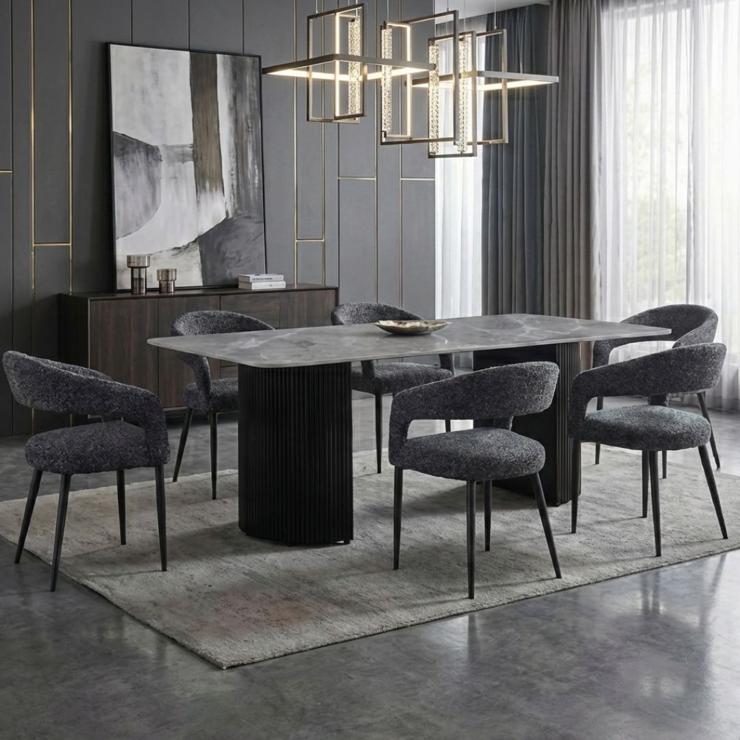 Olympia Grey Ceramic Dining Table & 6 Chairs Set 160cm