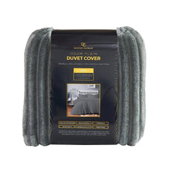 Plush Faux Fur Chunky Ribbed Faux Fur Charcoal Bedding Duvet Set