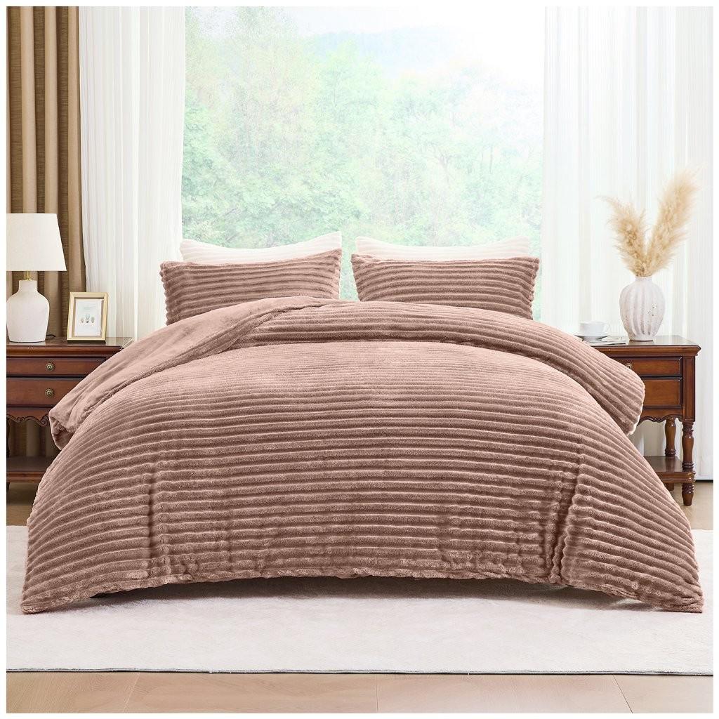 Plush Faux Fur Chunky Ribbed Faux Fur Mink Bedding Duvet Set