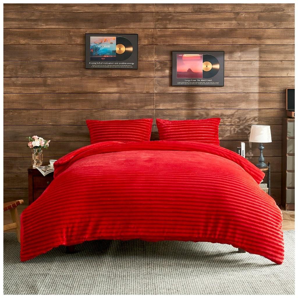 Plush Faux Fur Chunky Ribbed Faux Fur Red Bedding Duvet Set