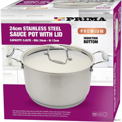 Prima 24cm Stainless Steel Sauce Pot with Lid - 5.8L Induction Base