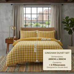 Gaveno Cavailia Ochre Gingham Double Duvet Cover Microfibre Bed Set