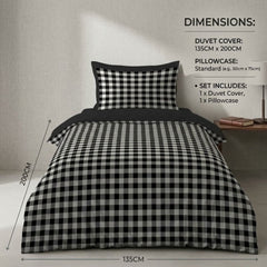 Gaveno Cavailia Black Gingham Single Duvet Cover Microfibre Bed Set