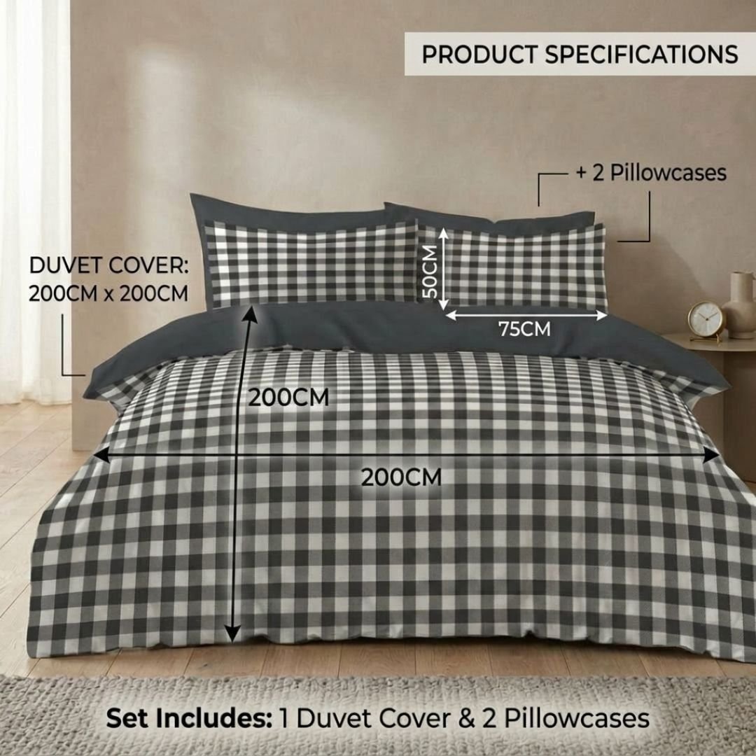 Gaveno Cavailia Charcoal Gingham Double Duvet Cover Bedding Set