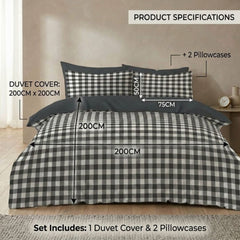 Gaveno Cavailia Charcoal Gingham Double Duvet Cover Bedding Set