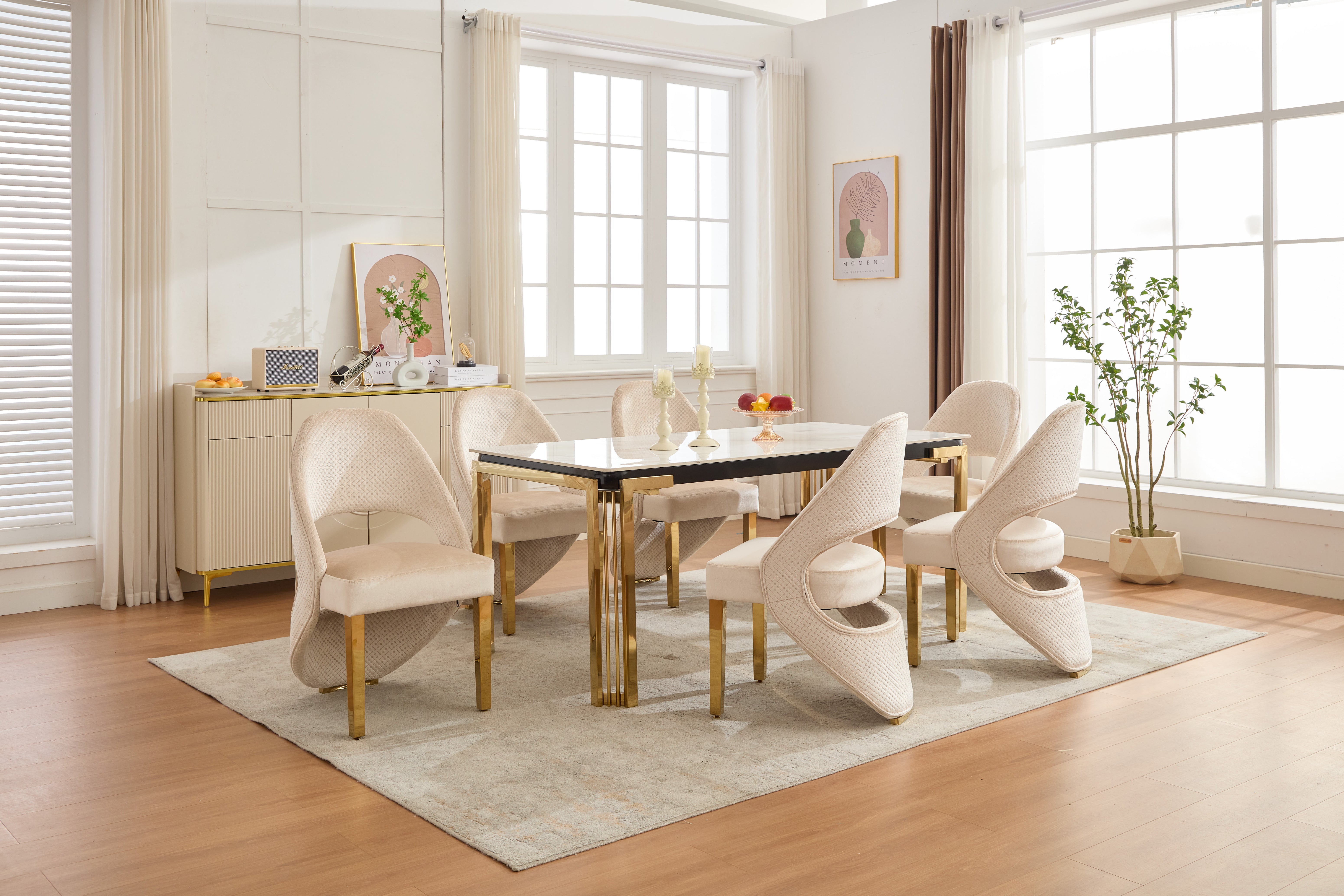 Santorini Dining Chairs – Cream and Gold Plush Velvet | Home Luxe Interior (Sold in pairs only)