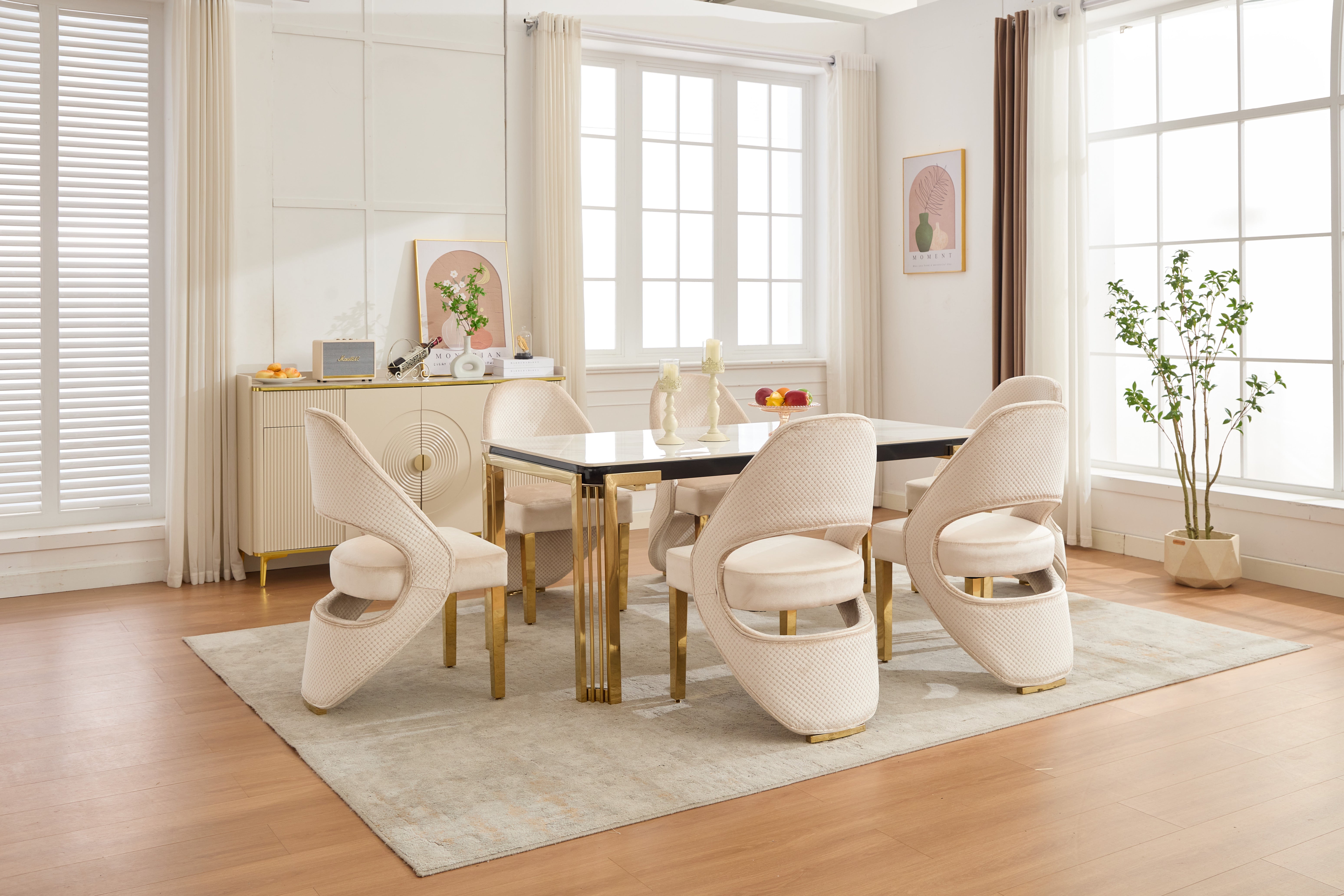 Santorini Dining Chairs – Cream and Gold Plush Velvet | Home Luxe Interior (Sold in pairs only)