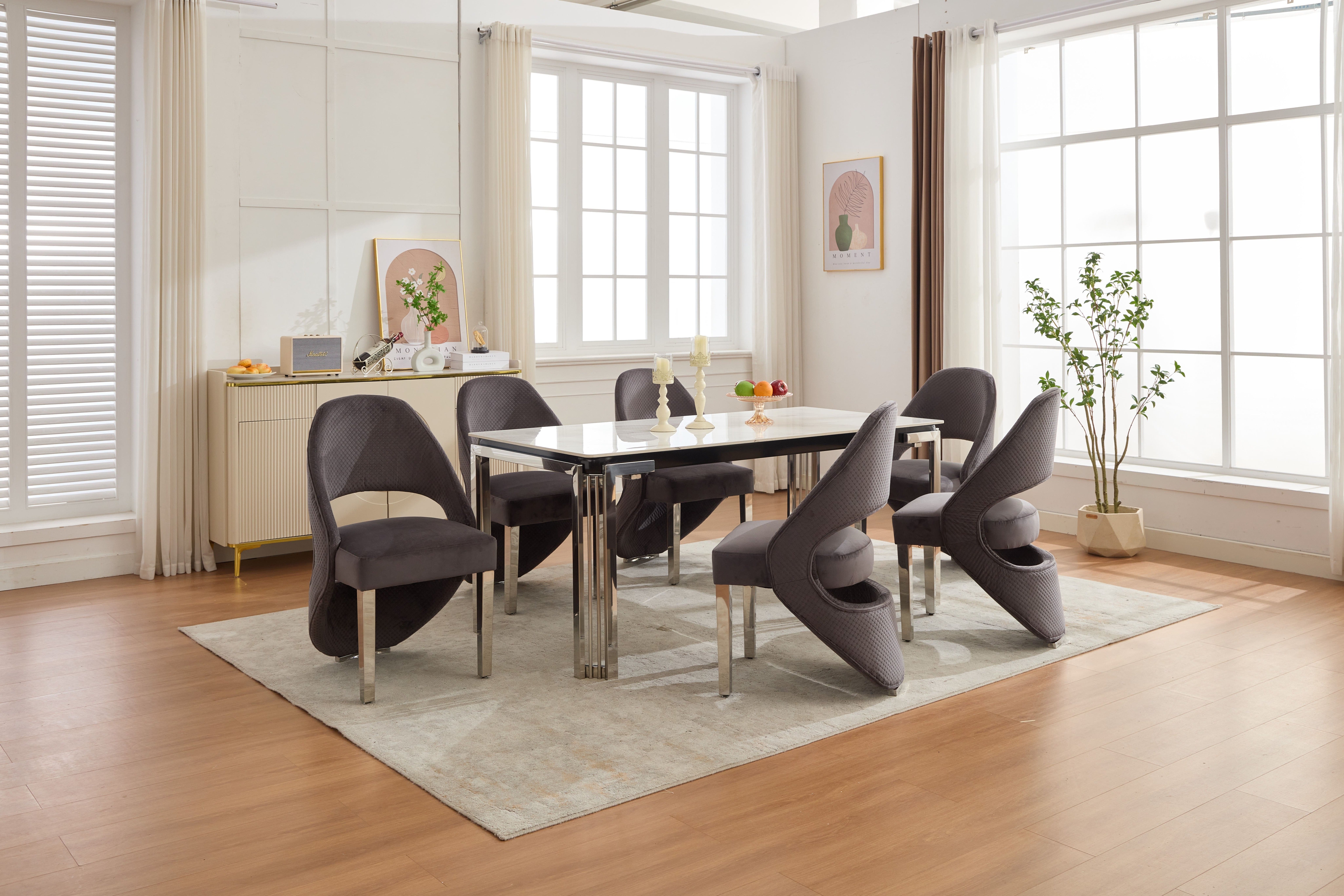 Santorini Dining Chairs – Grey Plush Velvet with Chrome Legs | Home Luxe Interior (Sold in pairs only)