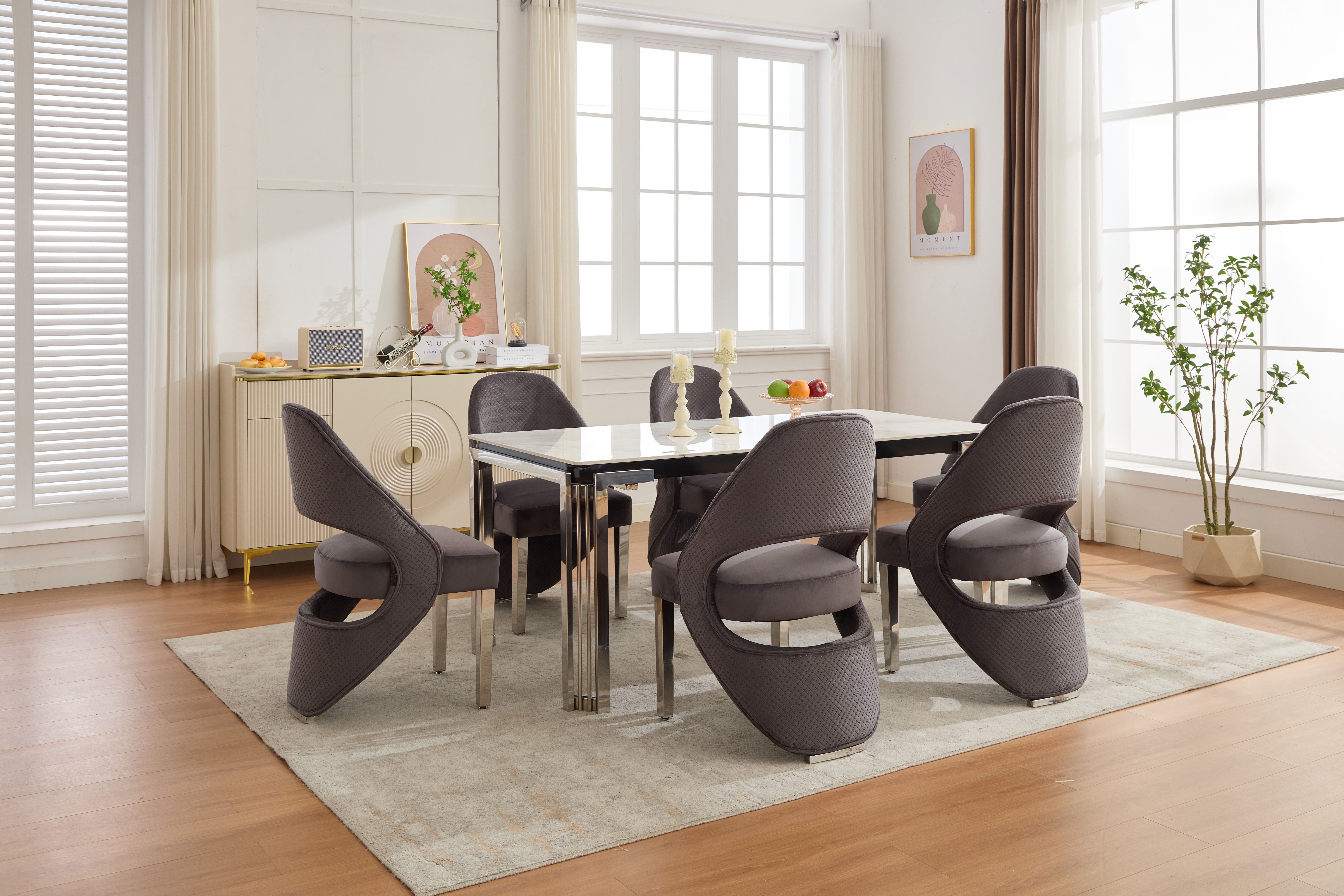 Santorini Dining Chairs – Grey Plush Velvet with Chrome Legs | Home Luxe Interior (Sold in pairs only)