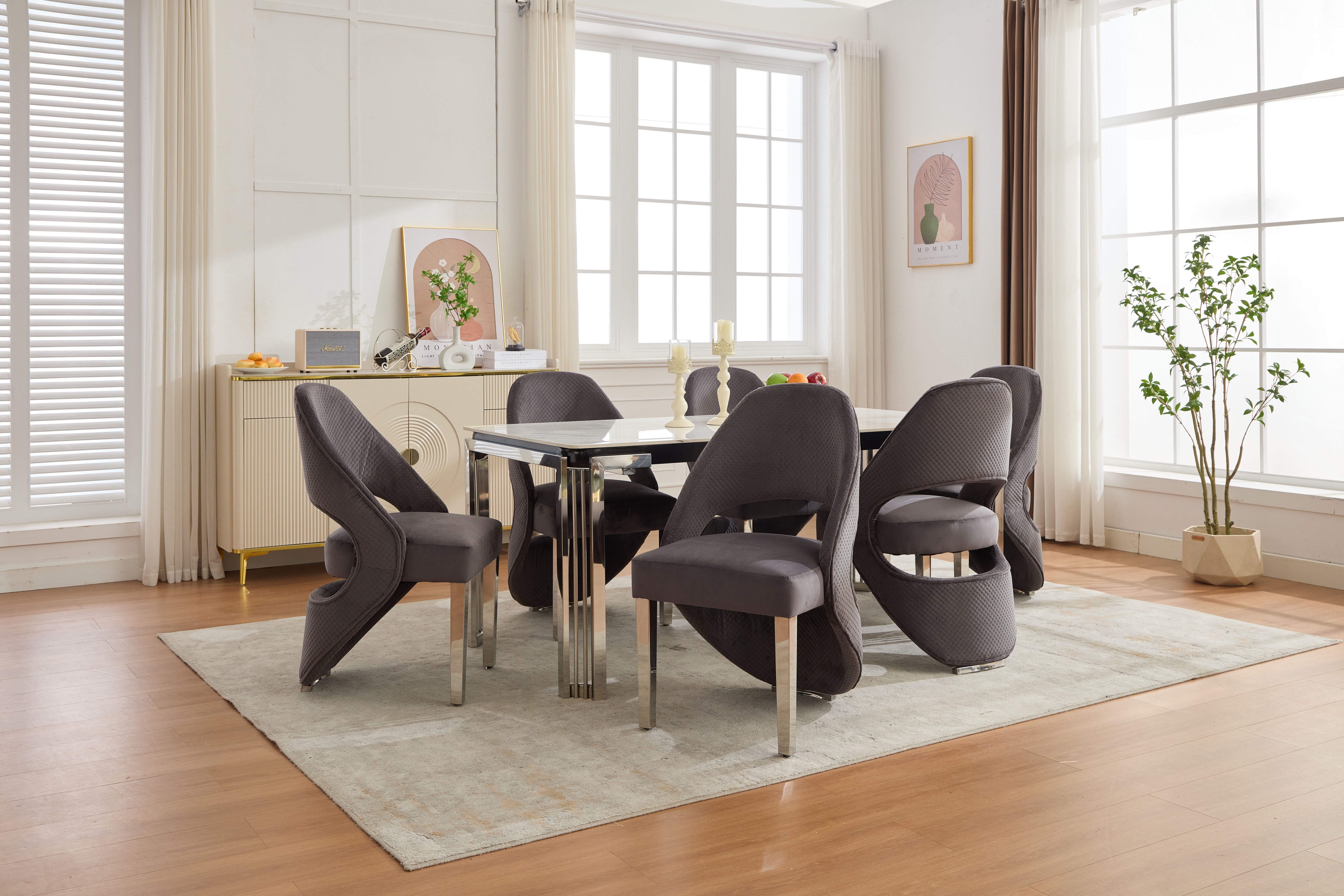 Santorini Dining Chairs – Grey Plush Velvet with Chrome Legs | Home Luxe Interior (Sold in pairs only)